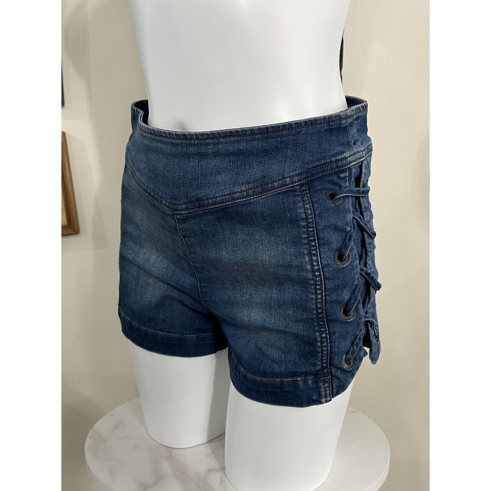 Free People Dark Blue Lace-Up Side High-Rise Denim Shorts Size 29